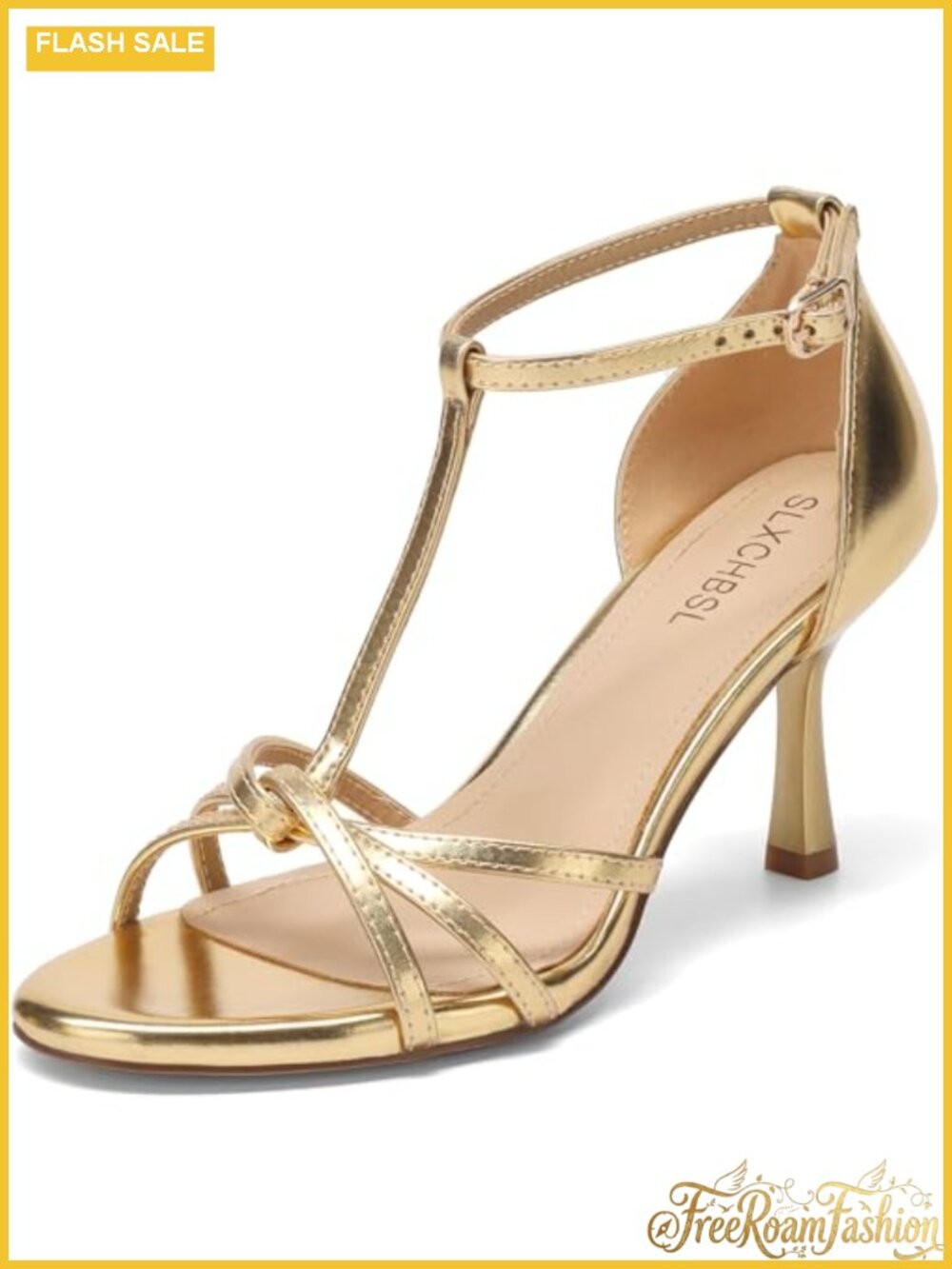 Women T-Strap Kitten Heel Sandals Round Toe 3 Inch Dress Formal